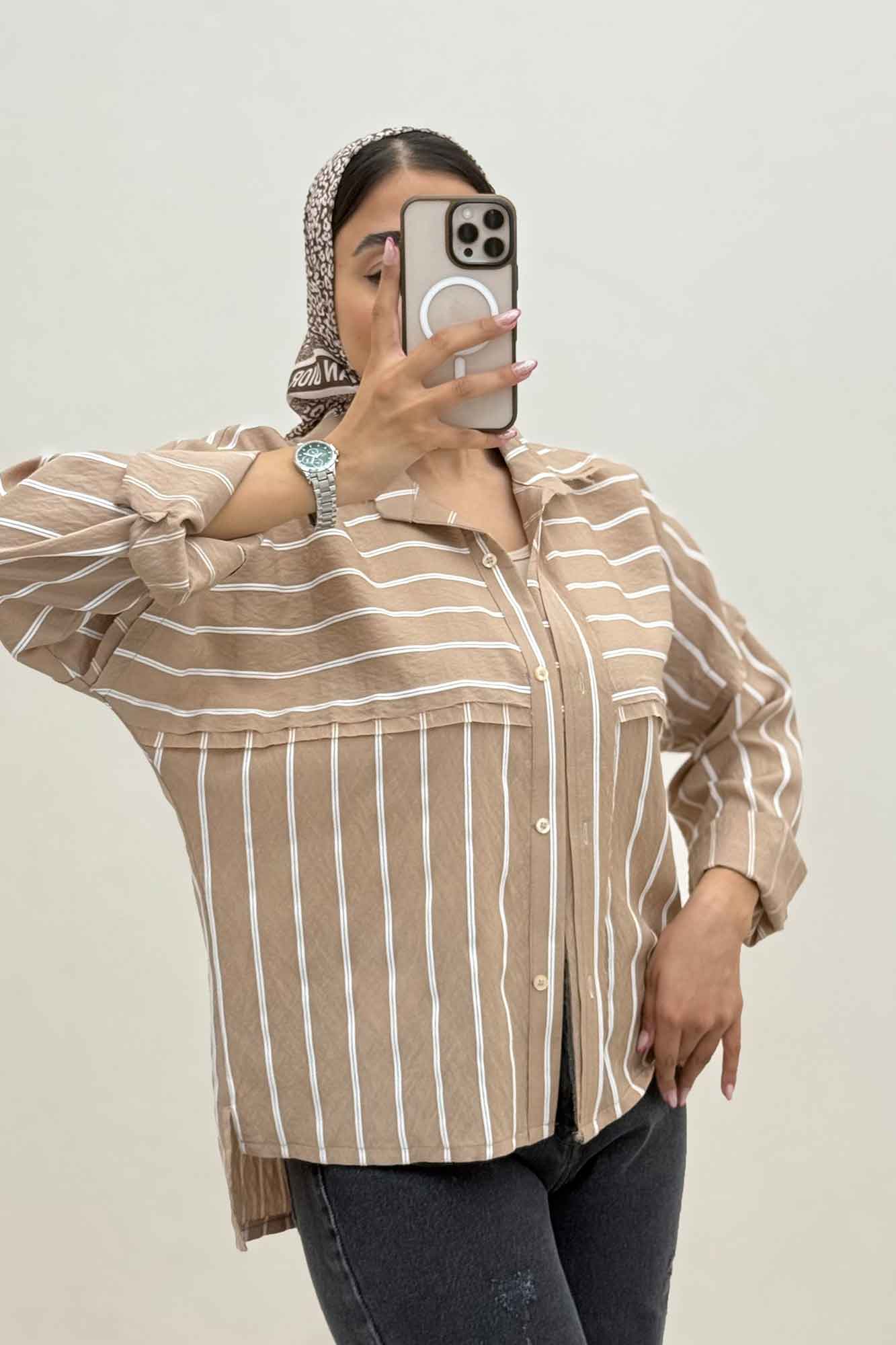 شومیز مانتویی parry راه راه لبه کات