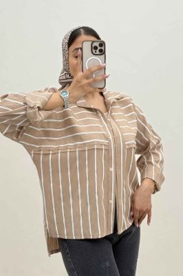 شومیز مانتویی parry راه راه لبه کات