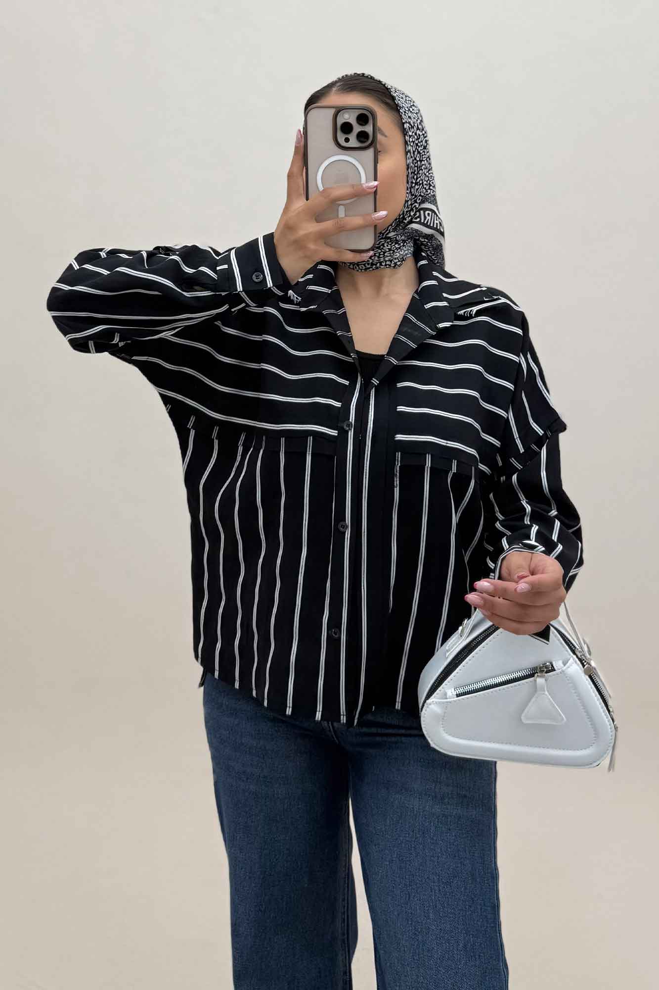 شومیز مانتویی parry راه راه لبه کات