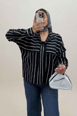 شومیز مانتویی parry راه راه لبه کات