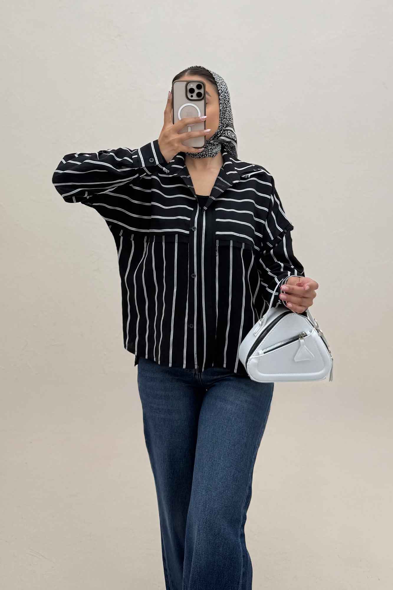 شومیز مانتویی parry راه راه لبه کات