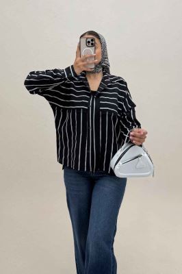 شومیز مانتویی parry راه راه لبه کات