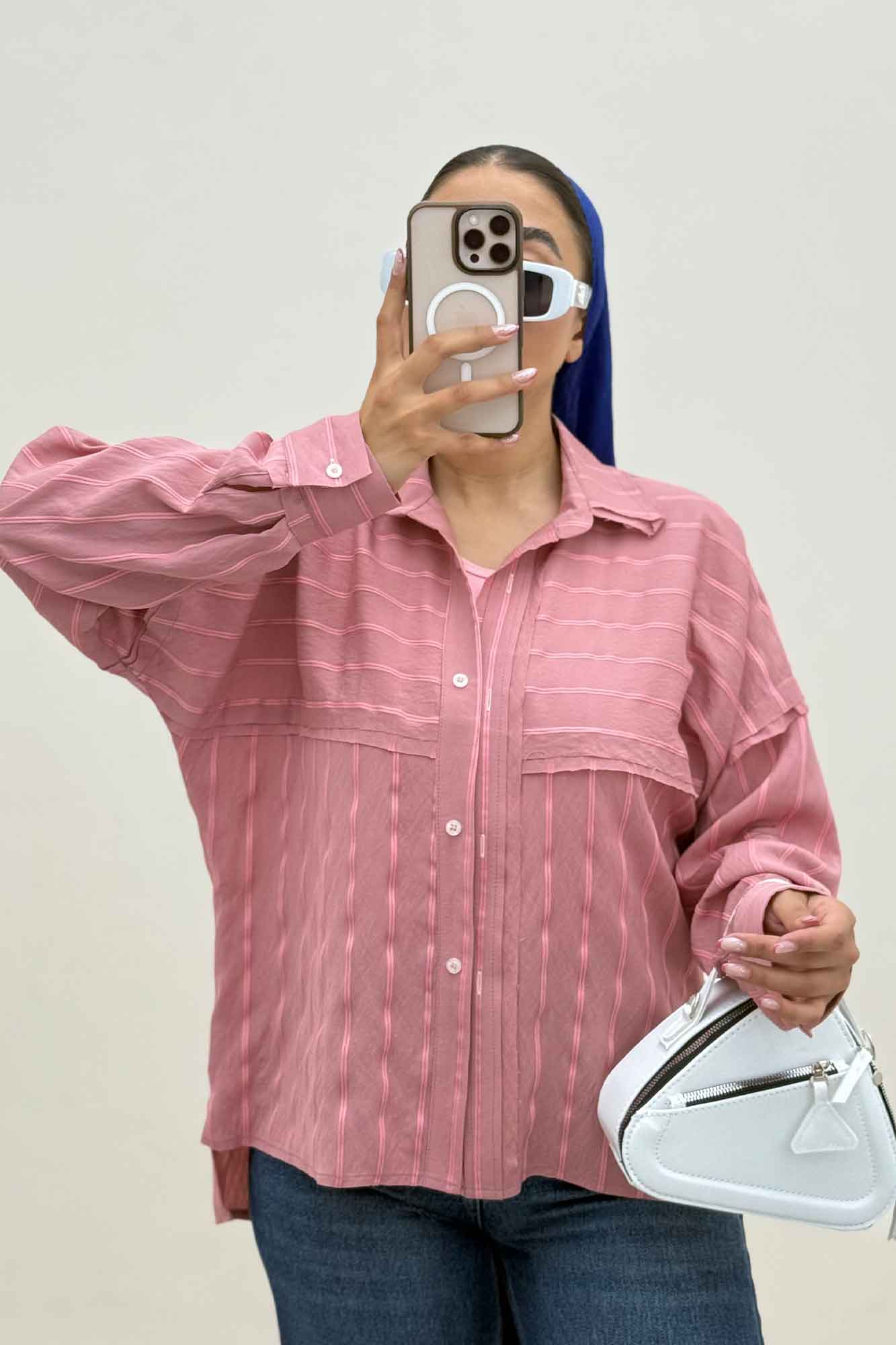 شومیز مانتویی parry راه راه لبه کات