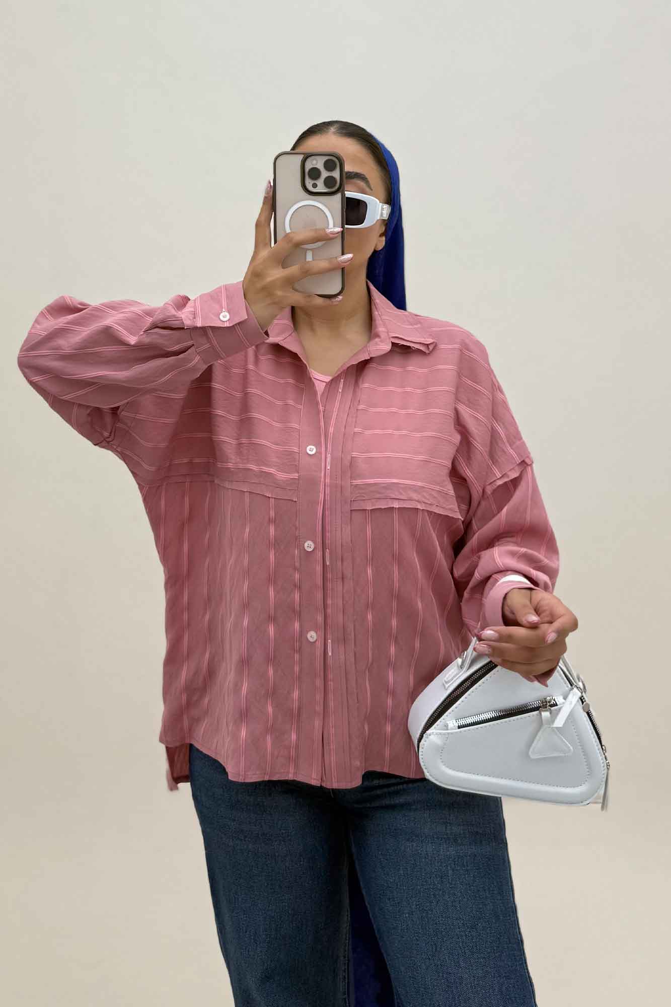 شومیز مانتویی parry راه راه لبه کات