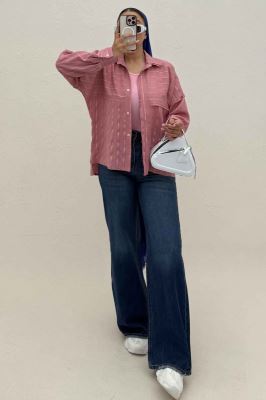 شومیز مانتویی parry راه راه لبه کات