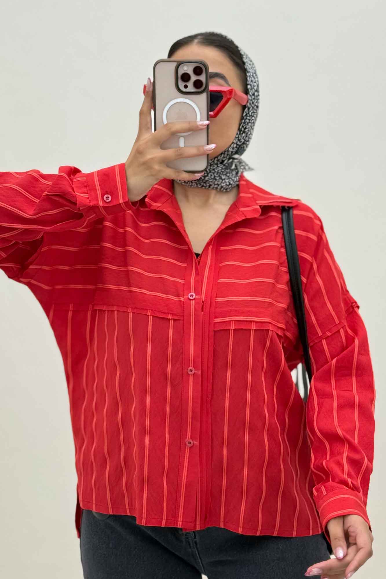 شومیز مانتویی parry راه راه لبه کات