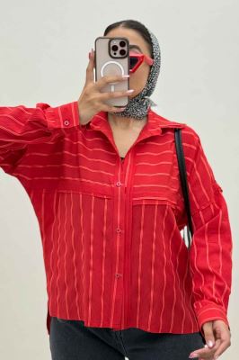 شومیز مانتویی parry راه راه لبه کات