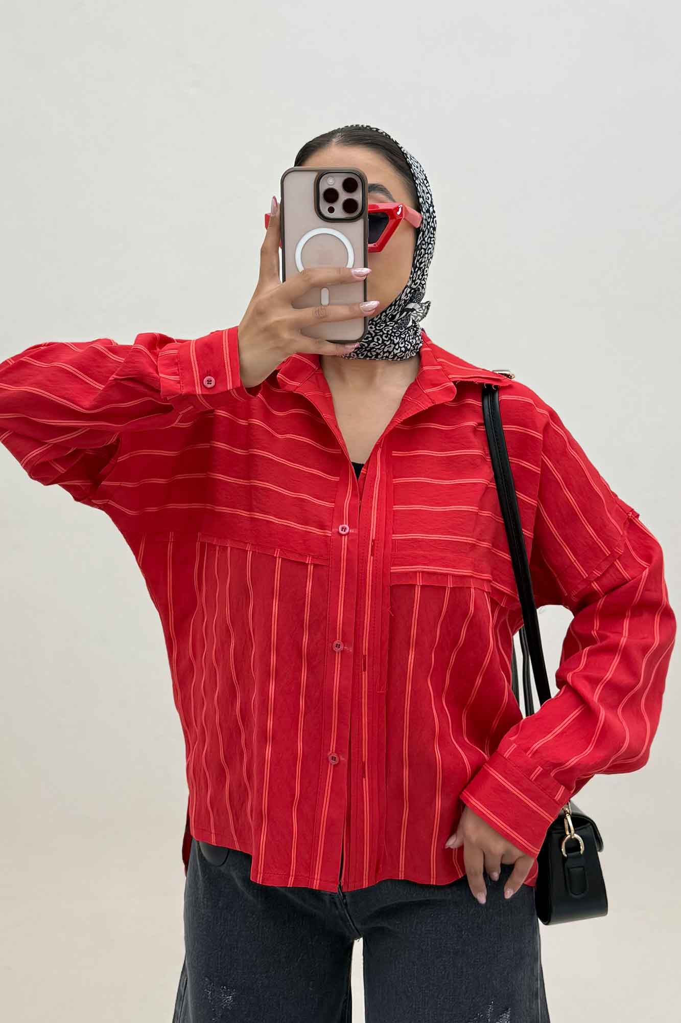 شومیز مانتویی parry راه راه لبه کات