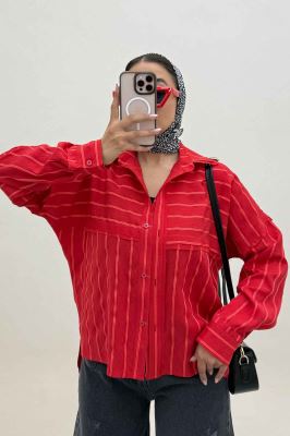 شومیز مانتویی parry راه راه لبه کات