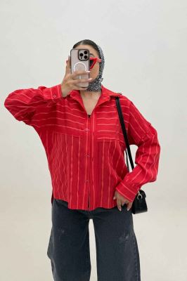 شومیز مانتویی parry راه راه لبه کات