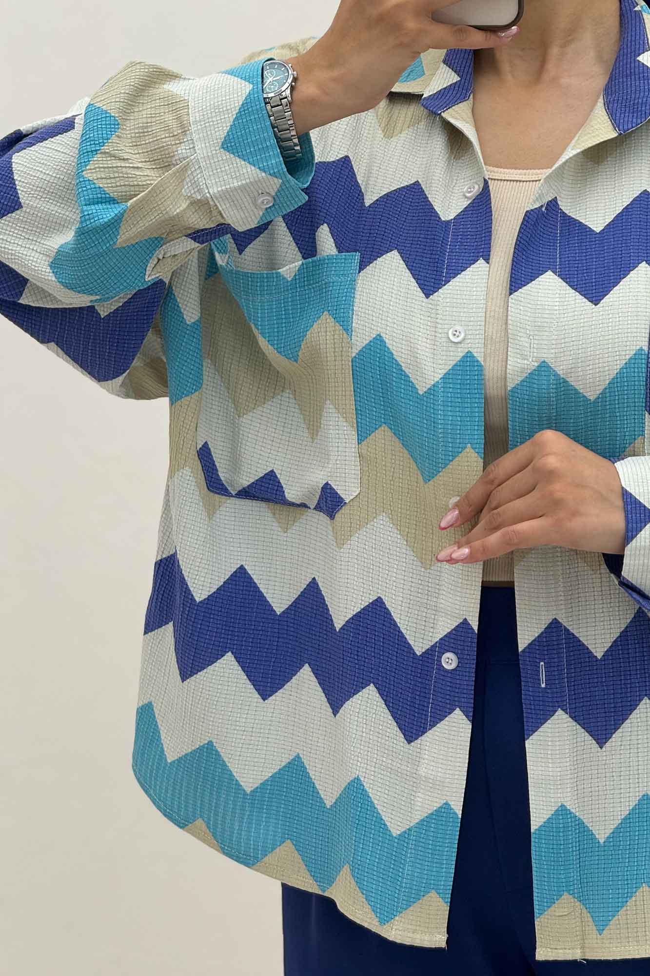 شومیز مانتویی کراش چاپی دو جیب