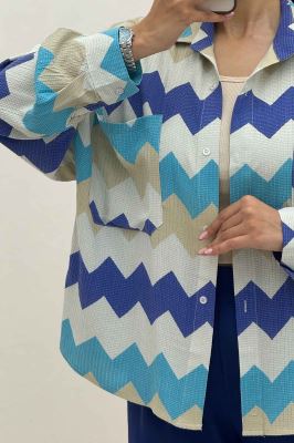 شومیز مانتویی کراش چاپی دو جیب