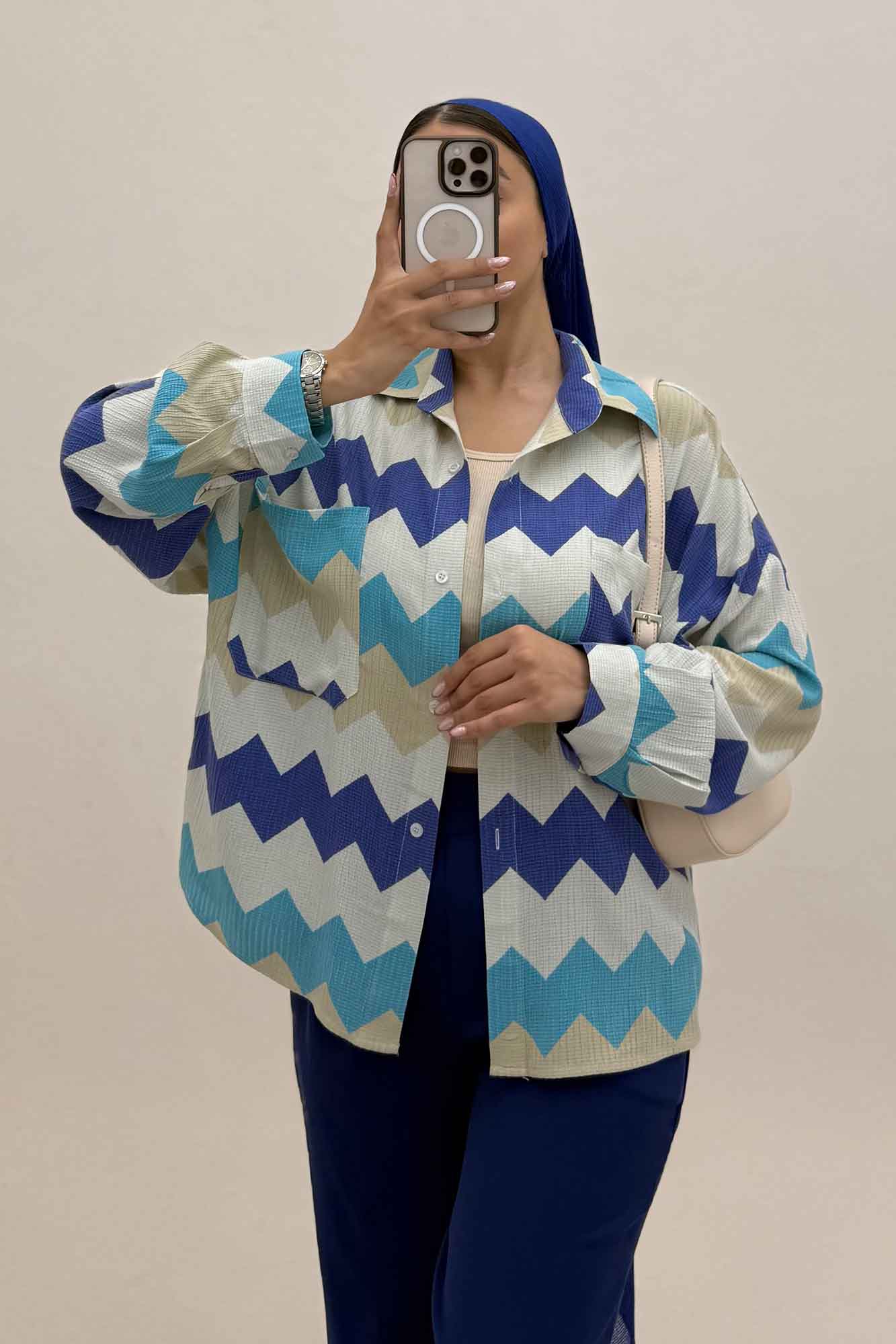 شومیز مانتویی کراش چاپی دو جیب