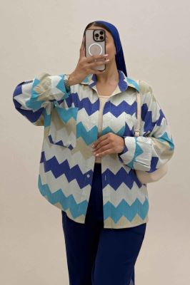 شومیز مانتویی کراش چاپی دو جیب