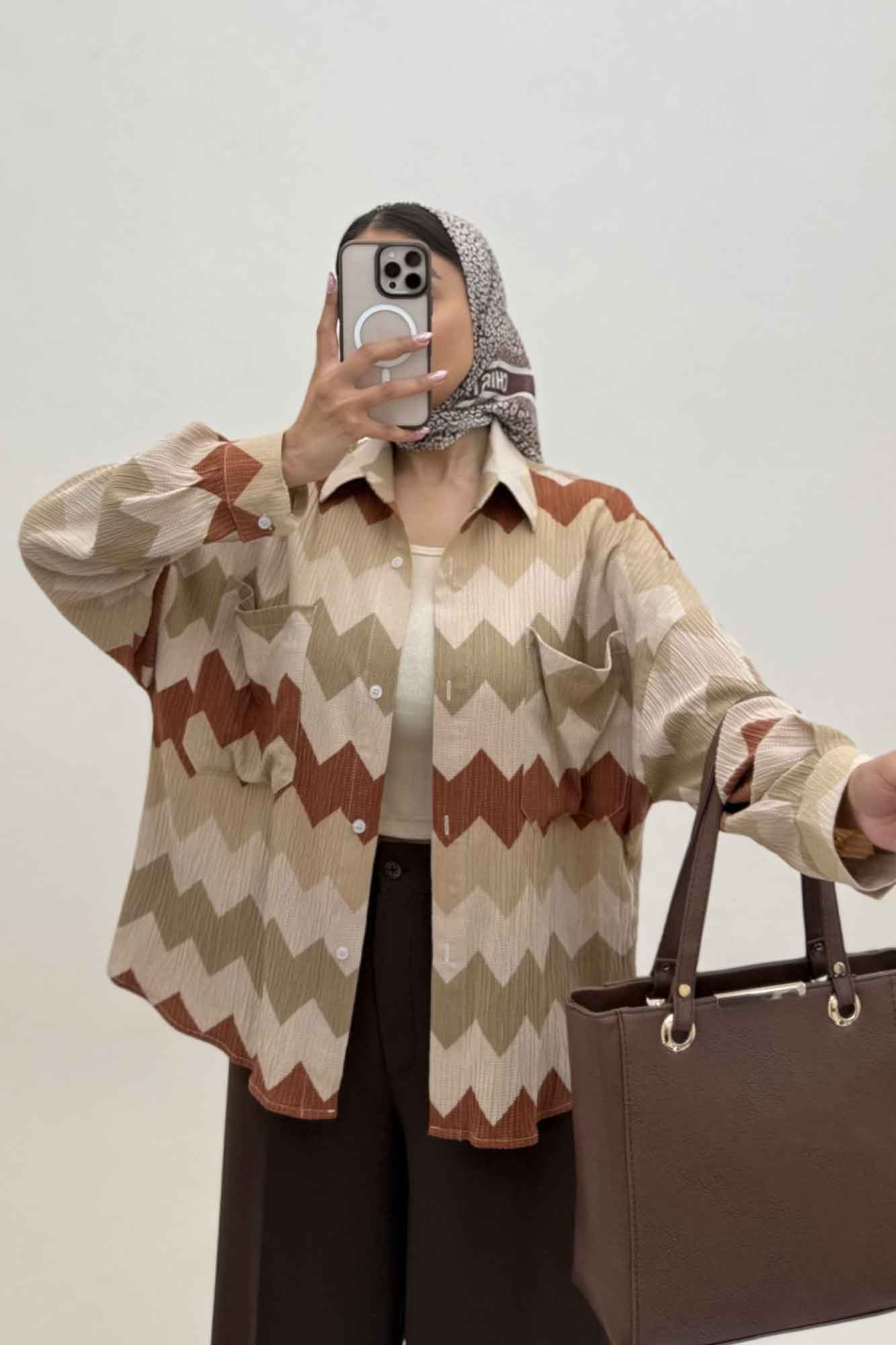 شومیز مانتویی کراش چاپی دو جیب