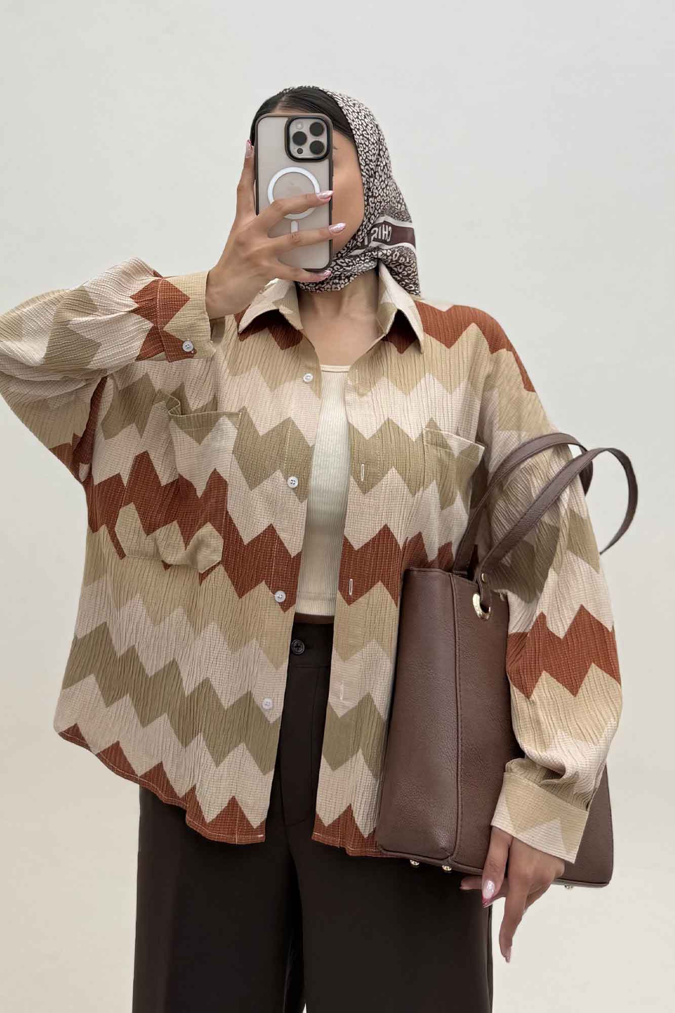 شومیز مانتویی کراش چاپی دو جیب