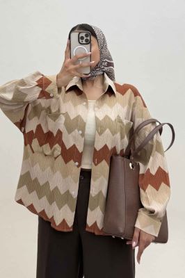 شومیز مانتویی کراش چاپی دو جیب