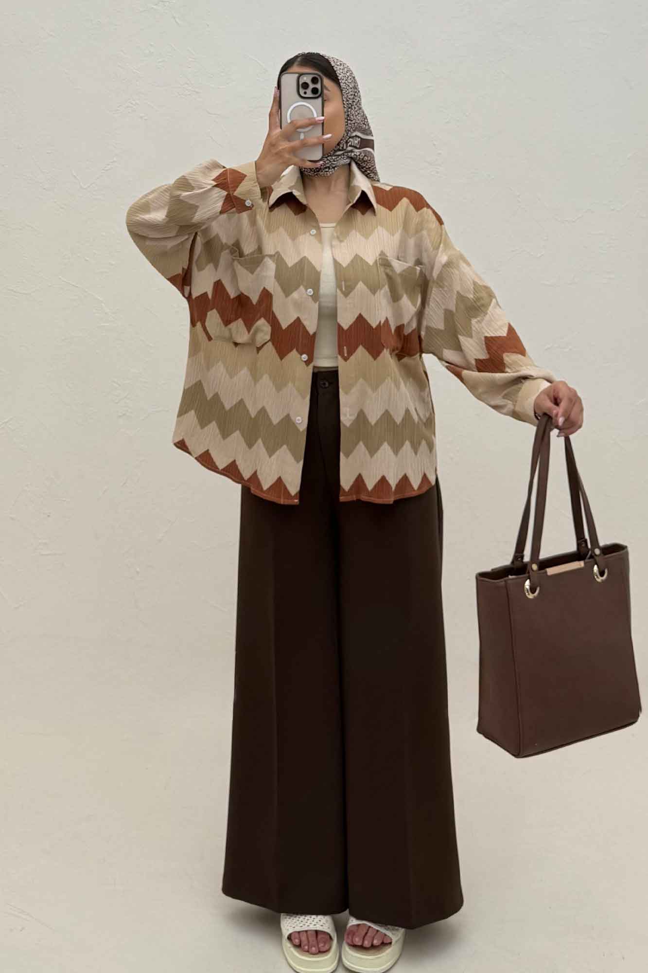 شومیز مانتویی کراش چاپی دو جیب