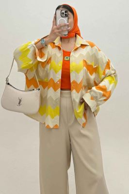 شومیز مانتویی کراش چاپی دو جیب