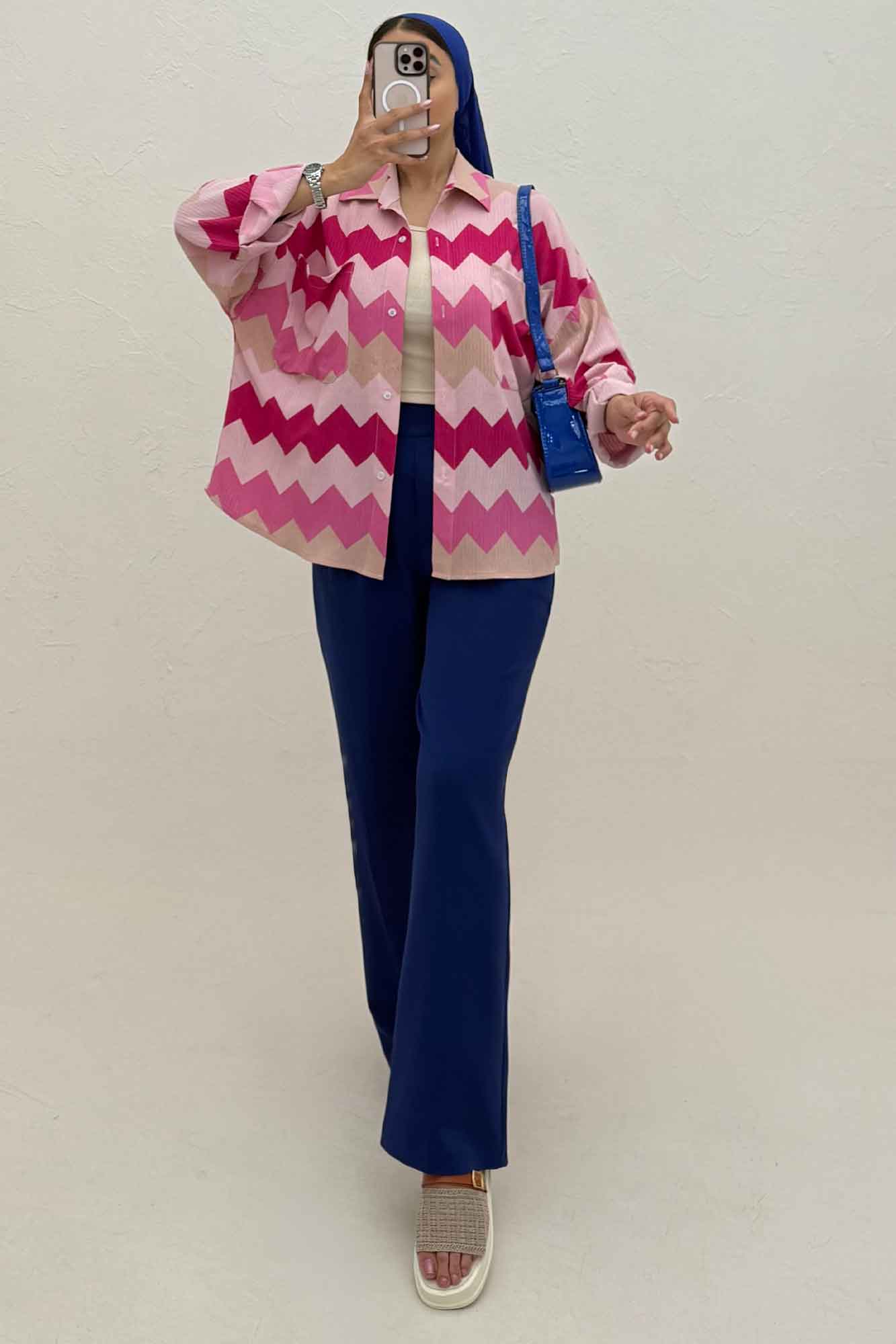 شومیز مانتویی کراش چاپی دو جیب