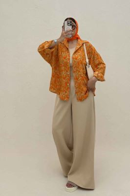 شومیز مانتویی کراش چاپی دو جیب