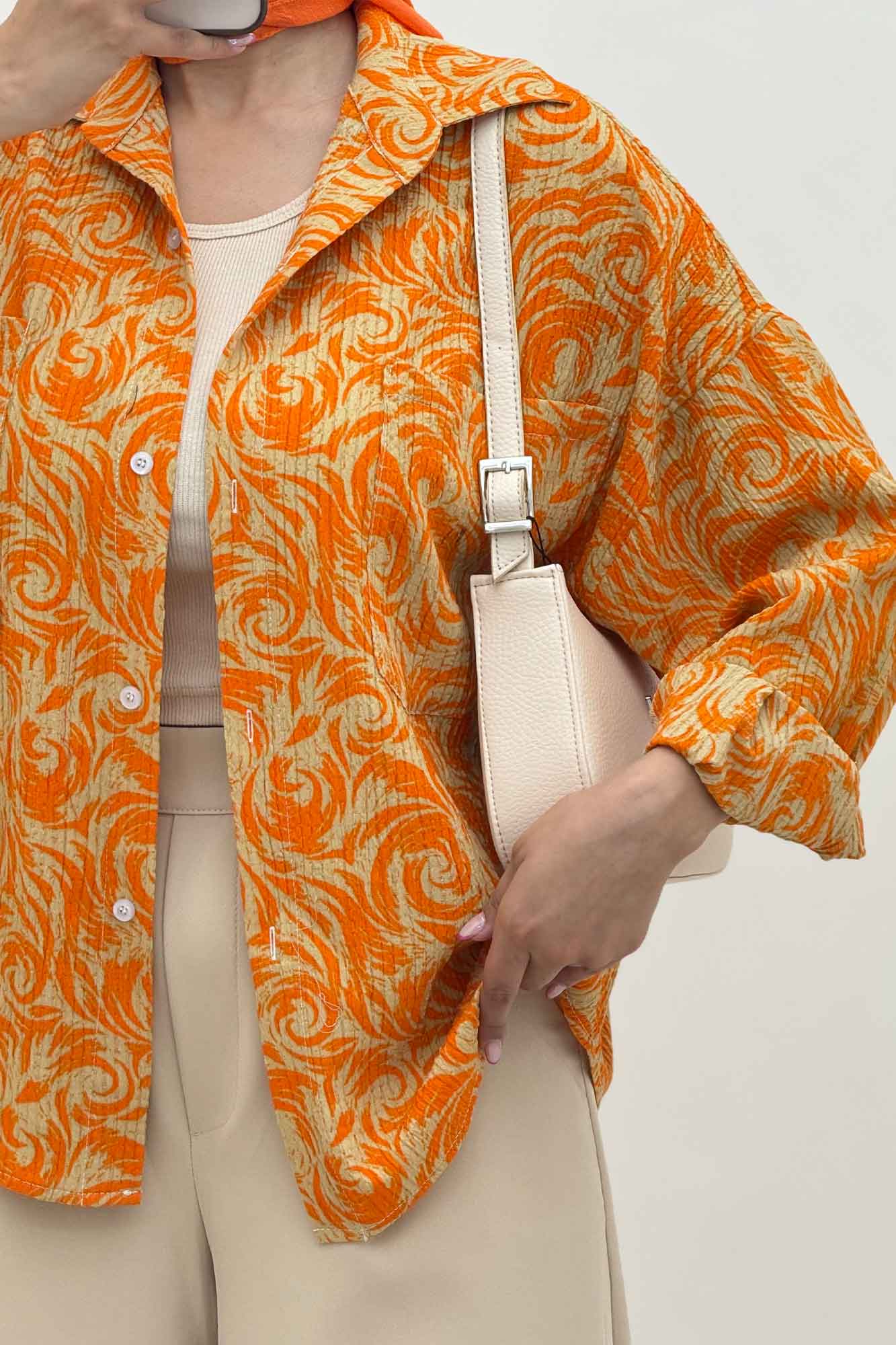 شومیز مانتویی کراش چاپی دو جیب