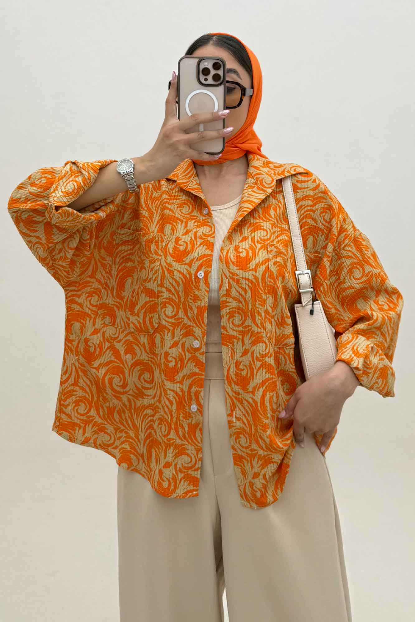 شومیز مانتویی کراش چاپی دو جیب