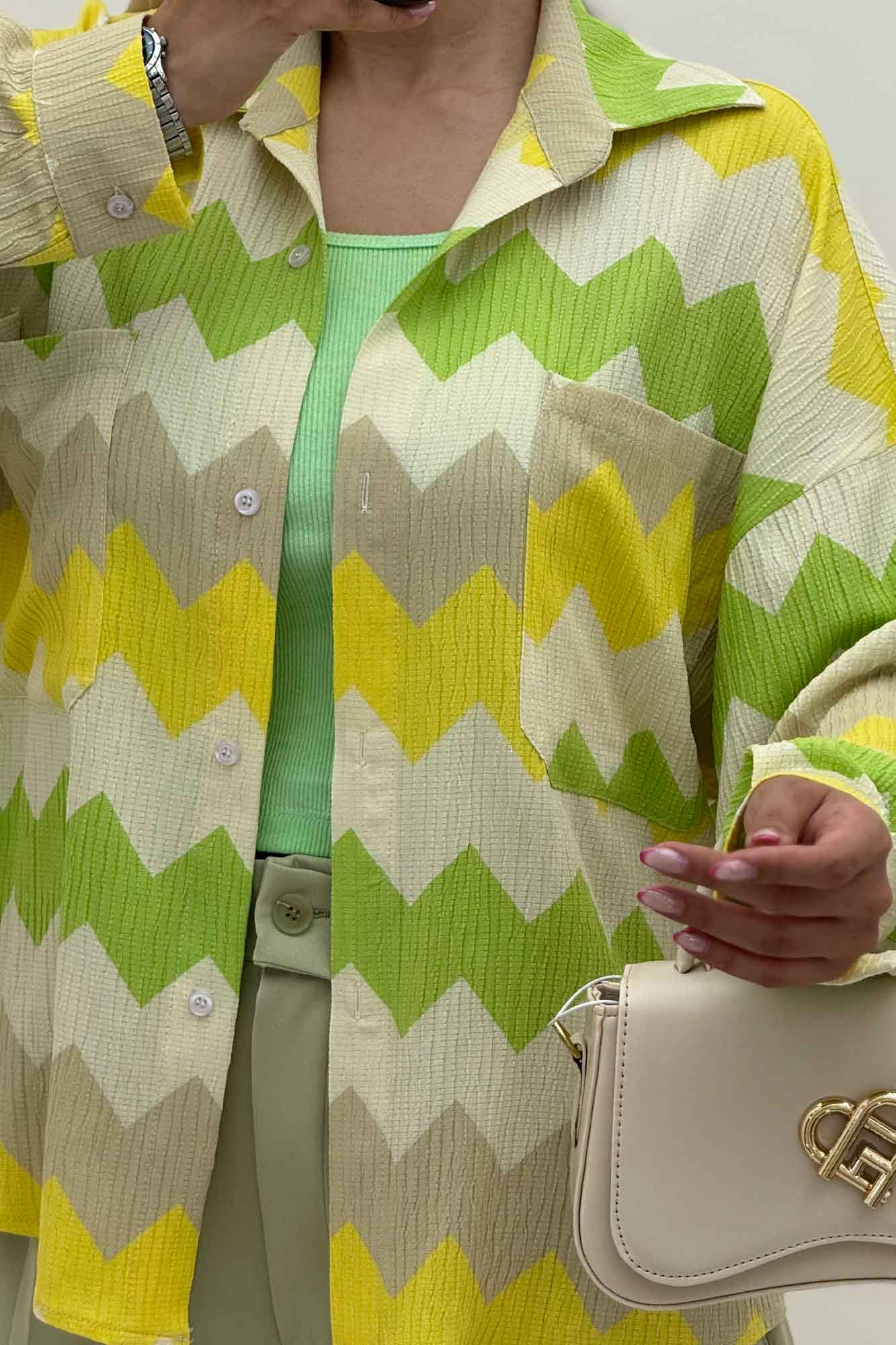 شومیز مانتویی کراش چاپی دو جیب