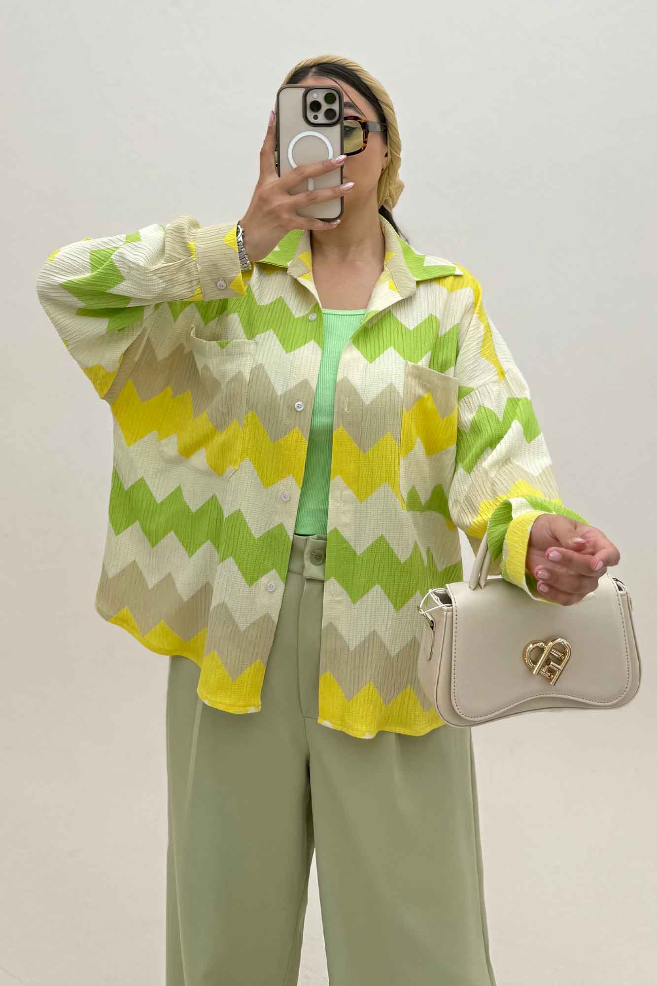 شومیز مانتویی کراش چاپی دو جیب