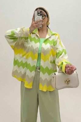 شومیز مانتویی کراش چاپی دو جیب