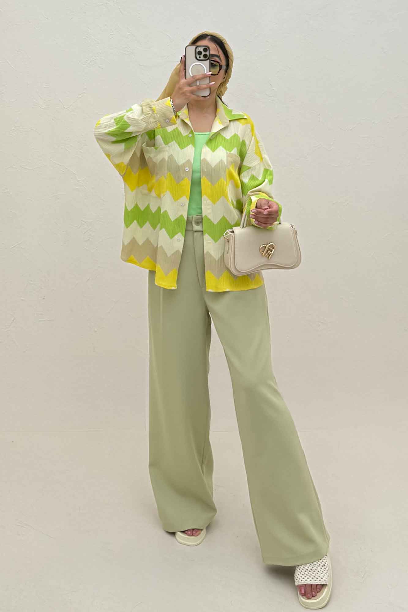 شومیز مانتویی کراش چاپی دو جیب