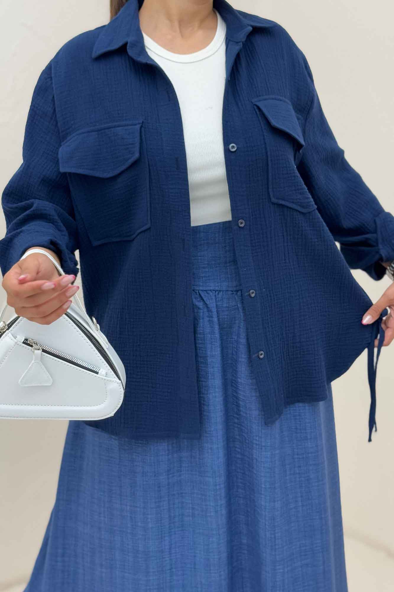 مانتو دو جیب پاکتی دبل فیس بغل بند