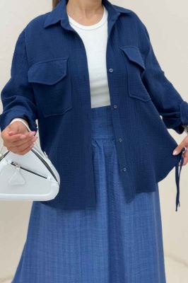 مانتو دو جیب پاکتی دبل فیس بغل بند