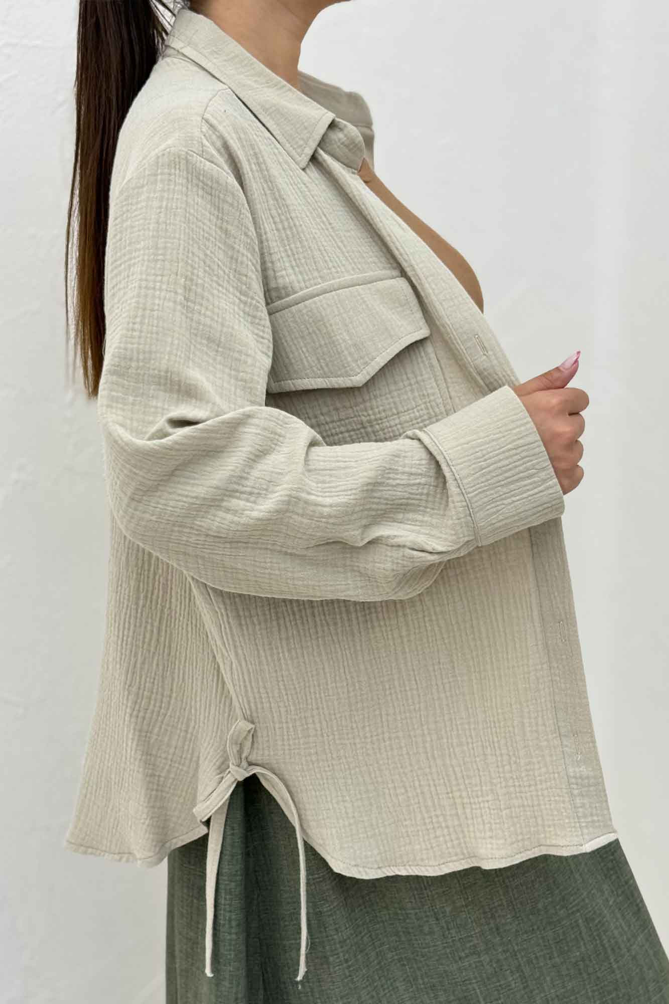 مانتو دو جیب پاکتی دبل فیس بغل بند