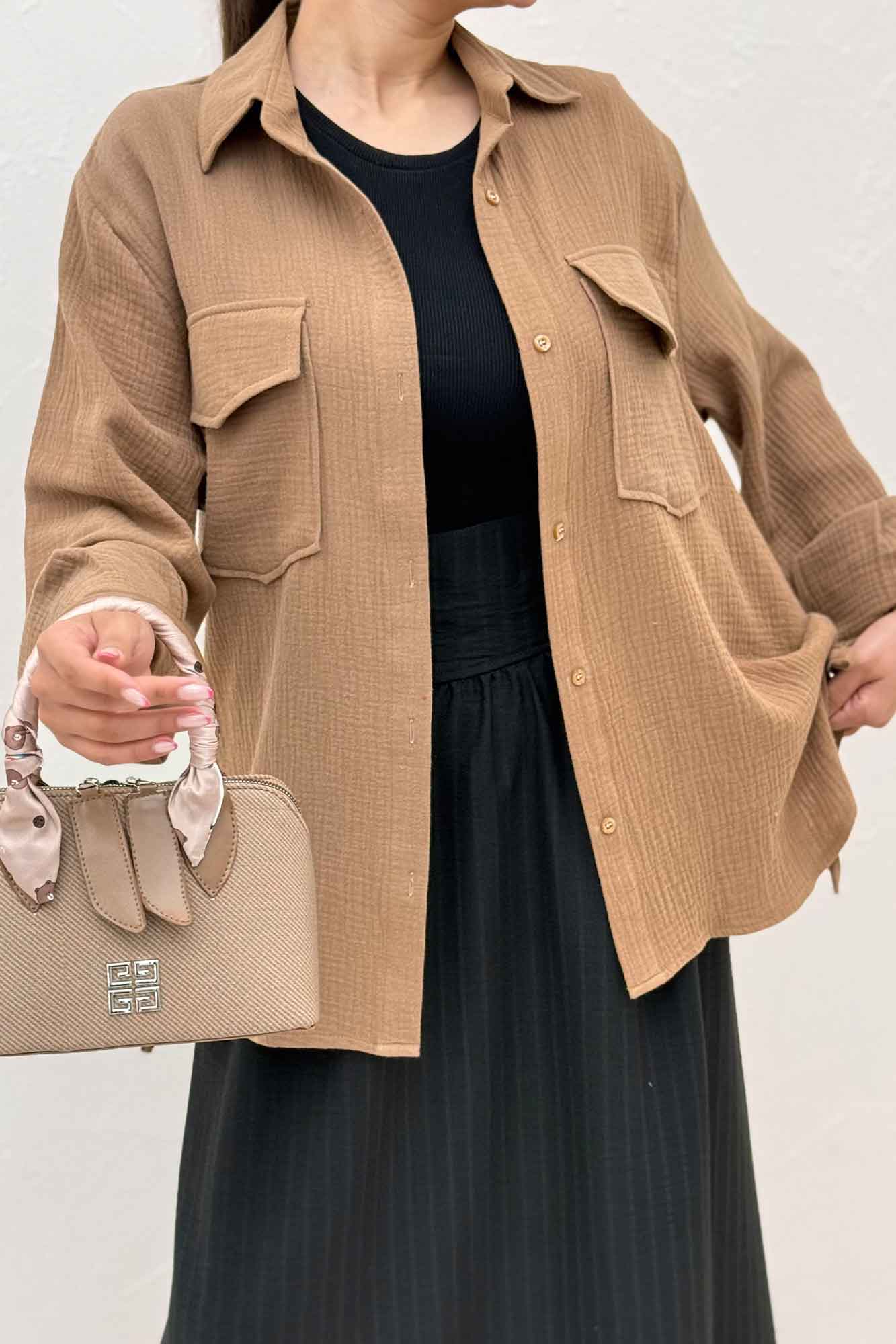 مانتو دو جیب پاکتی دبل فیس بغل بند