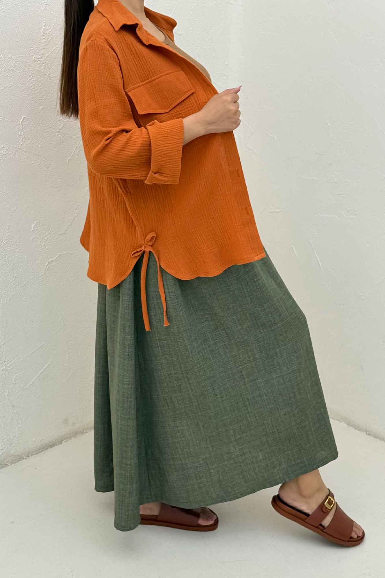 مانتو دو جیب پاکتی دبل فیس بغل بند