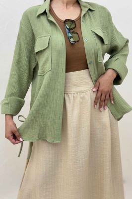 مانتو دو جیب پاکتی دبل فیس بغل بند