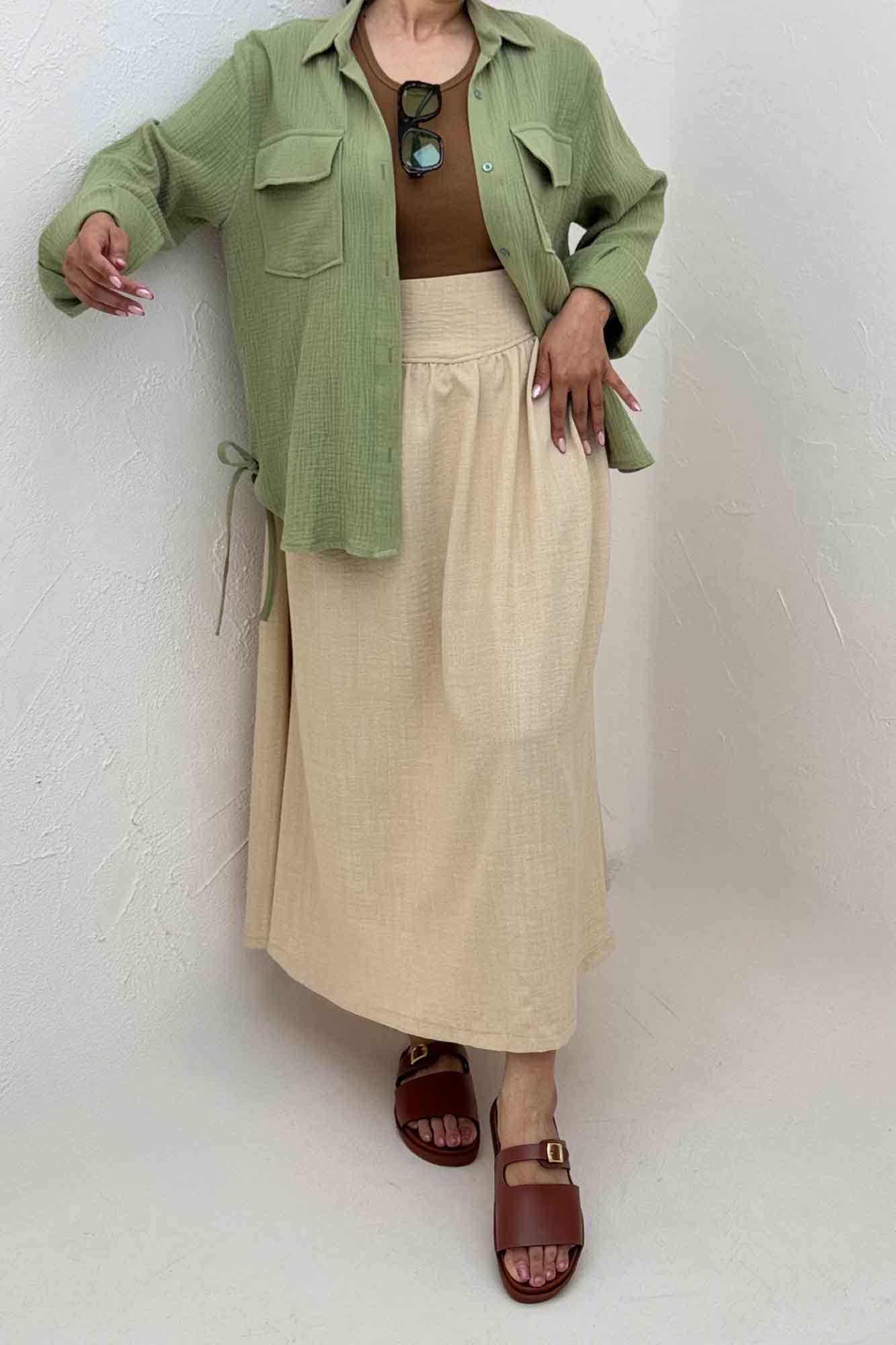 مانتو دو جیب پاکتی دبل فیس بغل بند