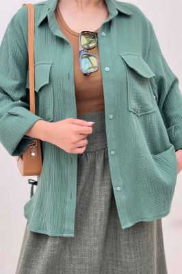 مانتو دو جیب پاکتی دبل فیس بغل بند