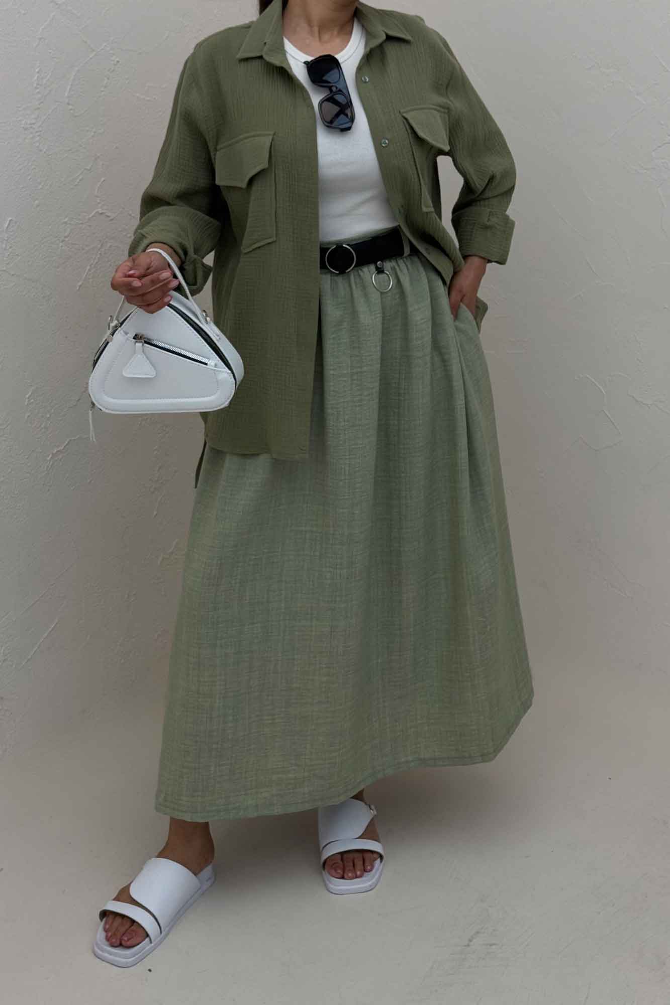 مانتو دو جیب پاکتی دبل فیس بغل بند