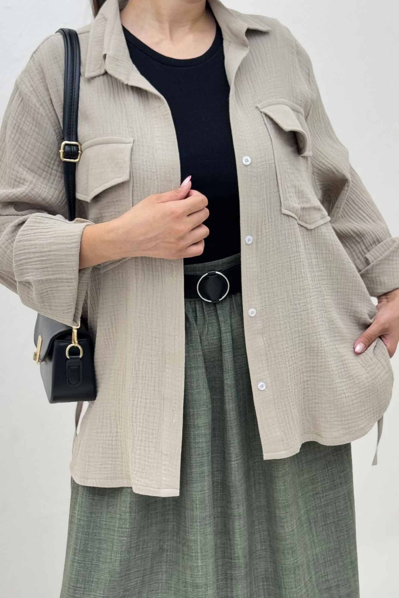 مانتو دو جیب پاکتی دبل فیس بغل بند