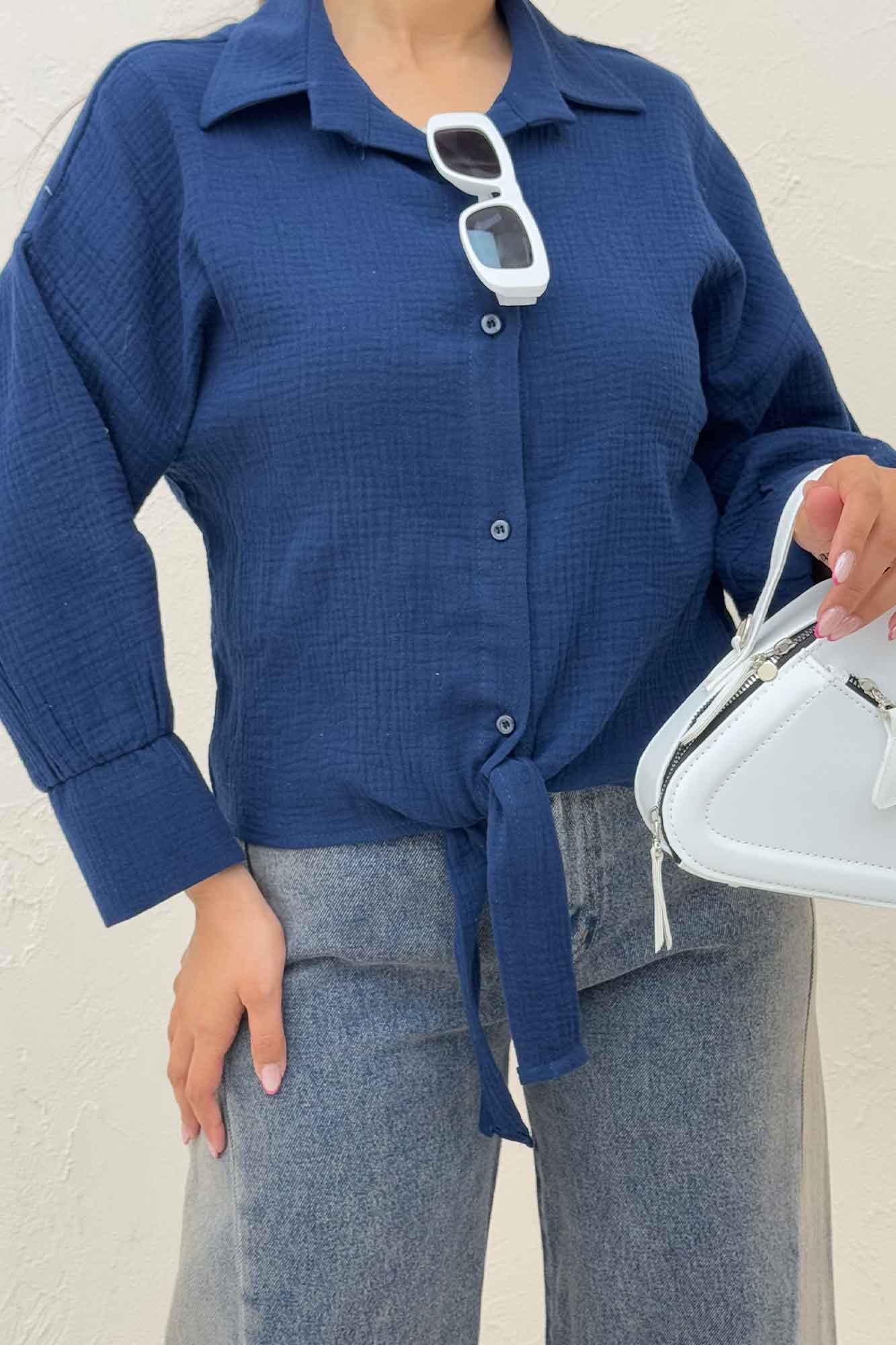 شومیز دبل فیس گره ای مچ دار