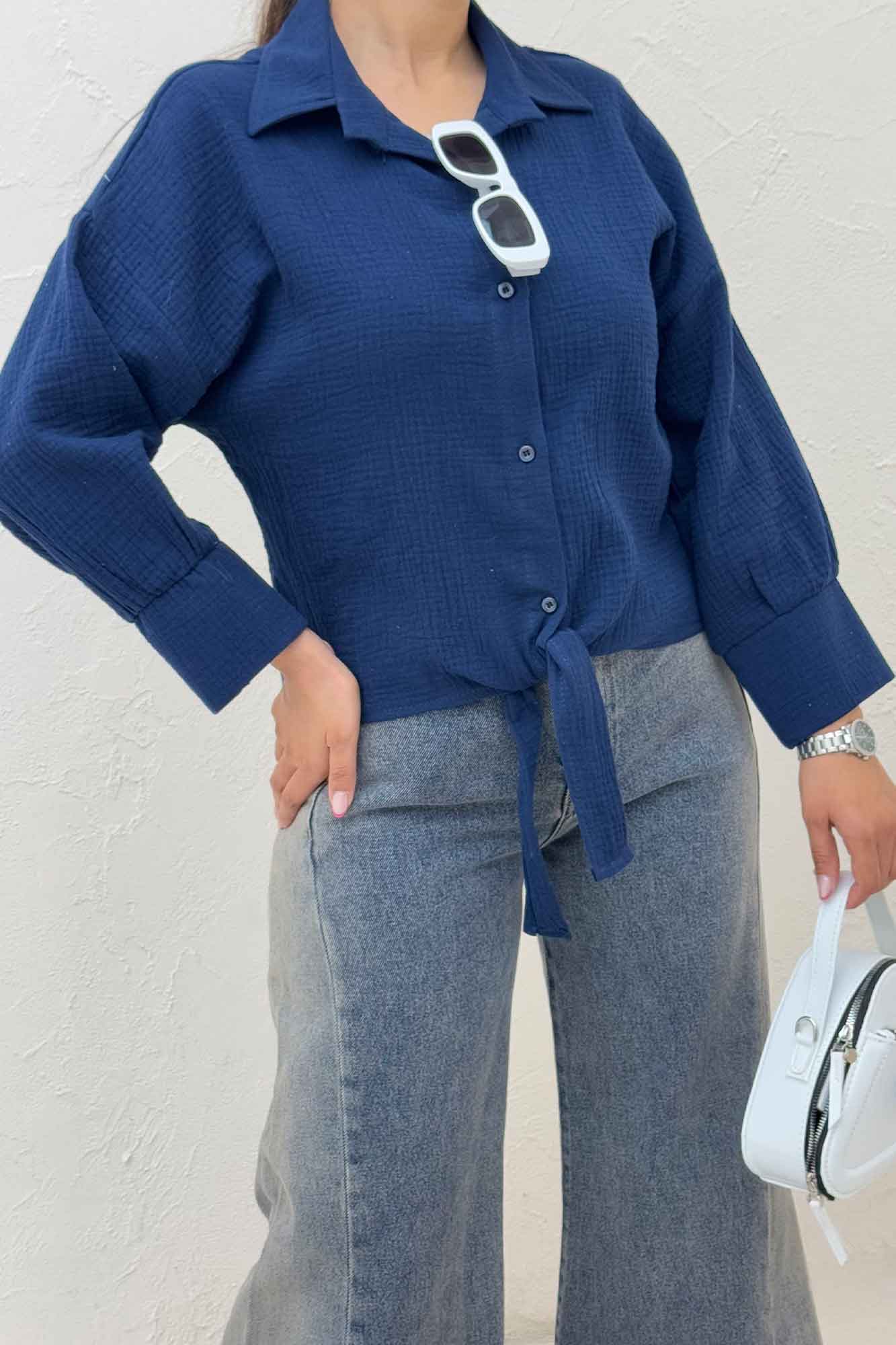 شومیز دبل فیس گره ای مچ دار