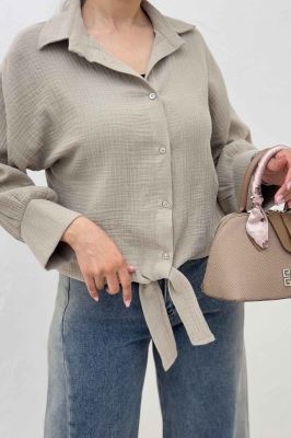 شومیز دبل فیس گره ای مچ دار