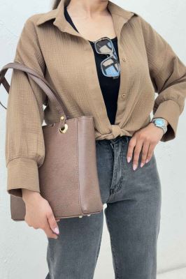 شومیز دبل فیس گره ای مچ دار