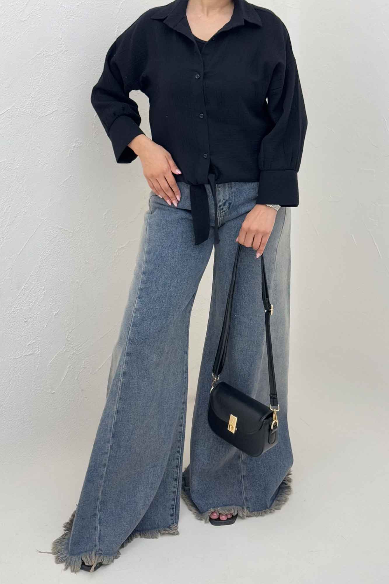 شومیز دبل فیس گره ای مچ دار