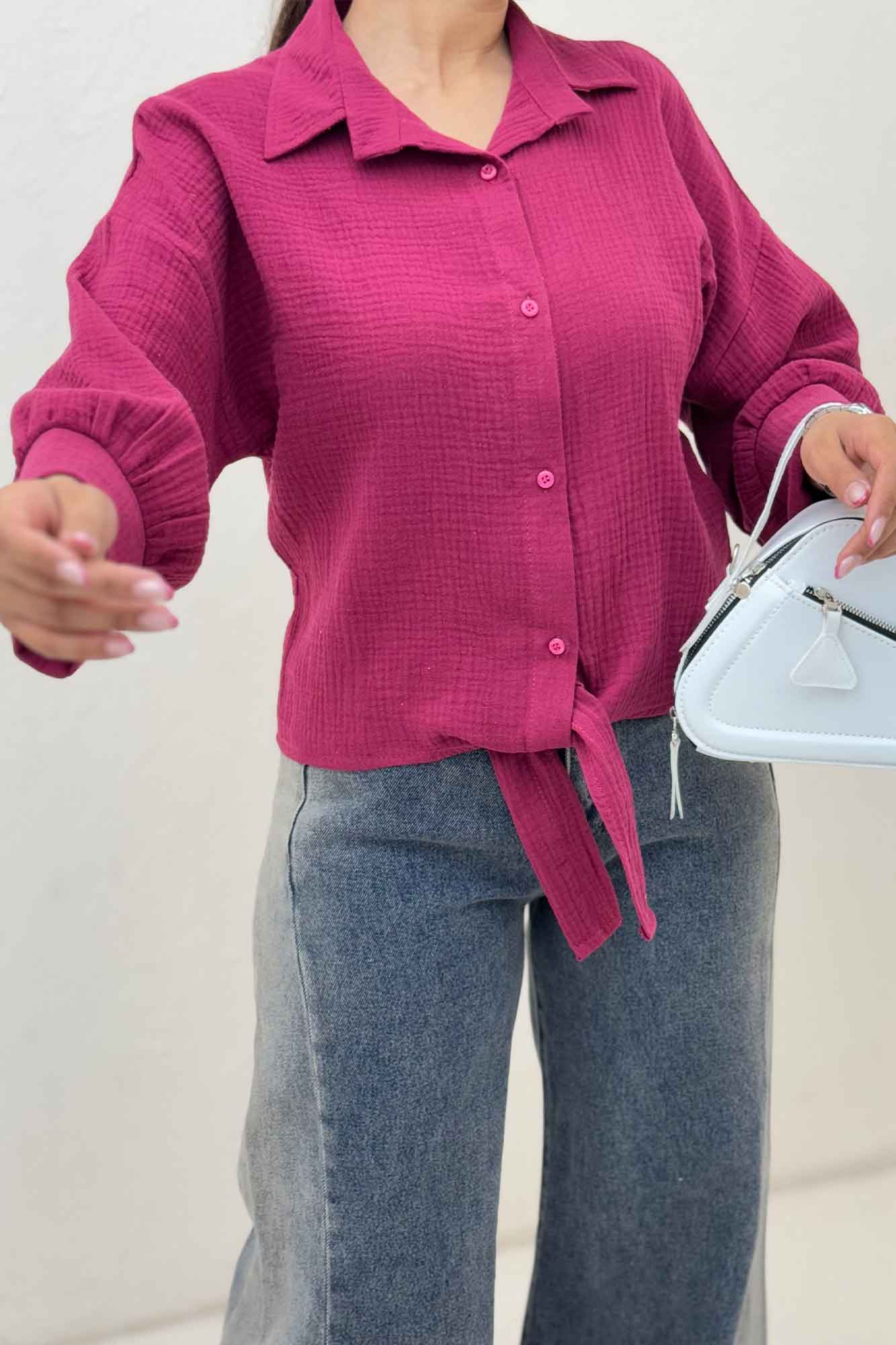 شومیز دبل فیس گره ای مچ دار