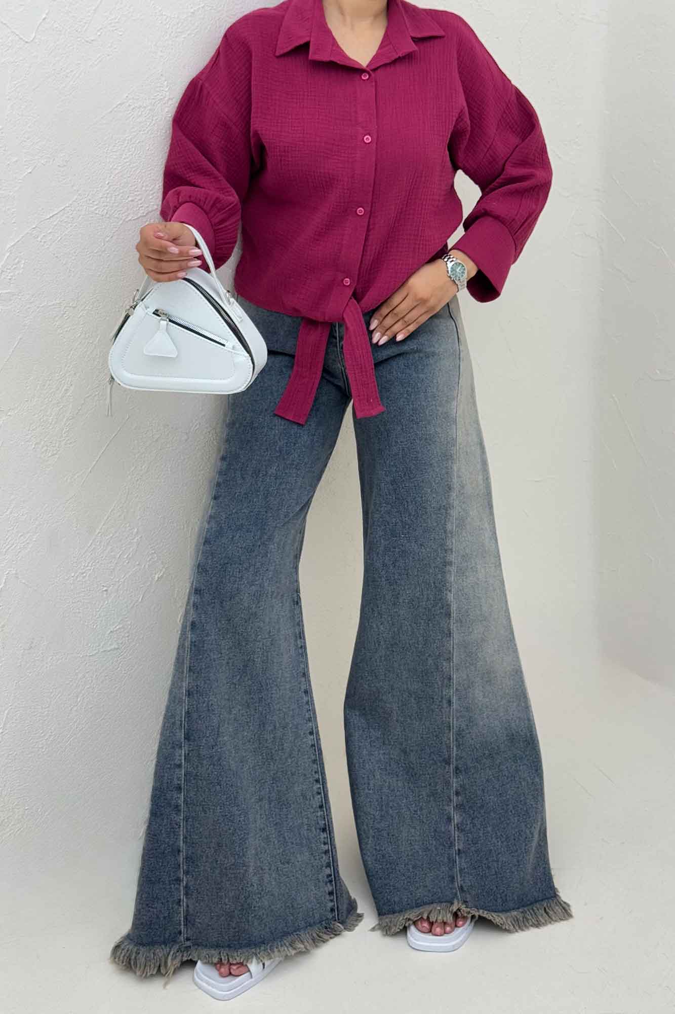 شومیز دبل فیس گره ای مچ دار