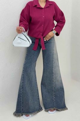 شومیز دبل فیس گره ای مچ دار