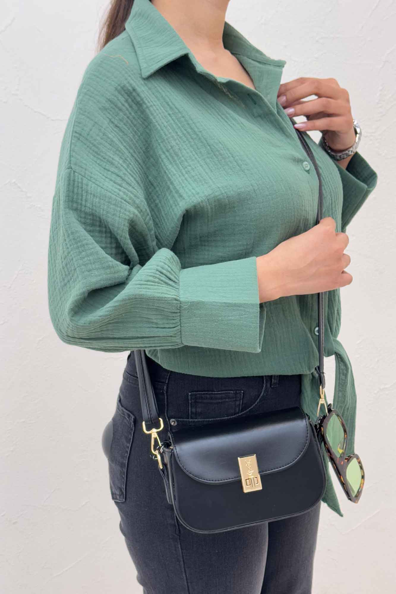 شومیز دبل فیس گره ای مچ دار